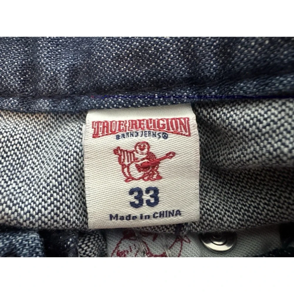 True Religion Slim Section Jeans Men Blue Plaid Horseshoe Pocket True 33x28